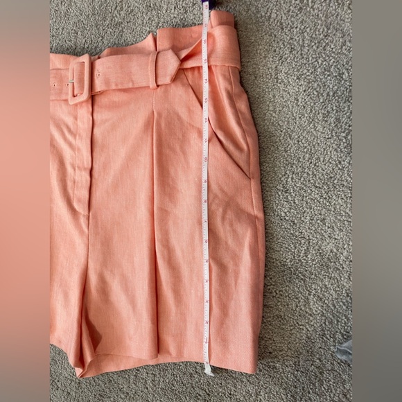 NWT Veronica Beard|| Ashford Belted Shorts in coral Size 14 linen Paper Bag - Picture 6 of 10